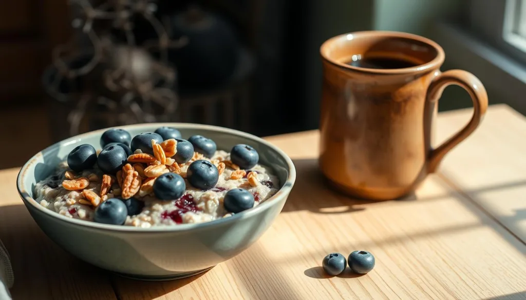 blueberry oatmeal and coffee