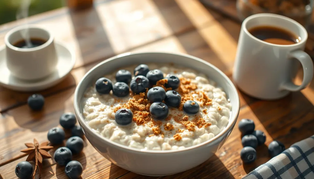 blueberry oatmeal and coffee