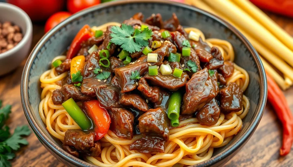 mongolian beef and noodles